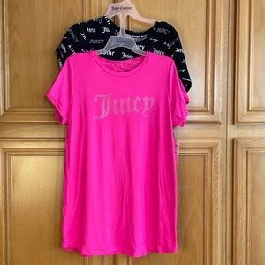NWT Juicy Couture Sz L Nightshirt 2-Pack Hot Pink w/Crystal Logo Black & White
